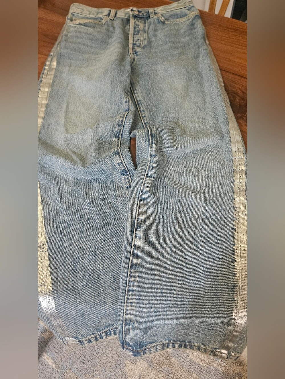 Mango Light Blue Straight-Leg Jeans with Silver Side Trim